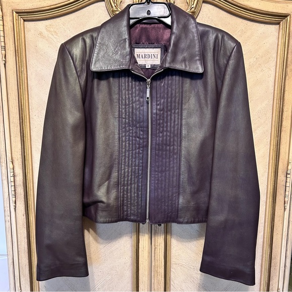 Vintage Mardini Plum Gold Stitched Front Leather Jacket Medium - Picture 1 of 12